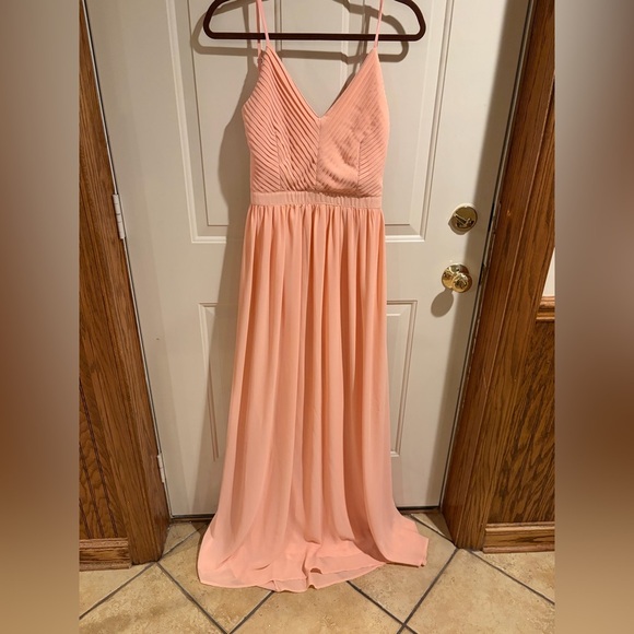 Soieblu Dresses & Skirts - Soieblu Blush Pink Chiffon Maxi Dress Open Back Size Large Formal Bridesmaid